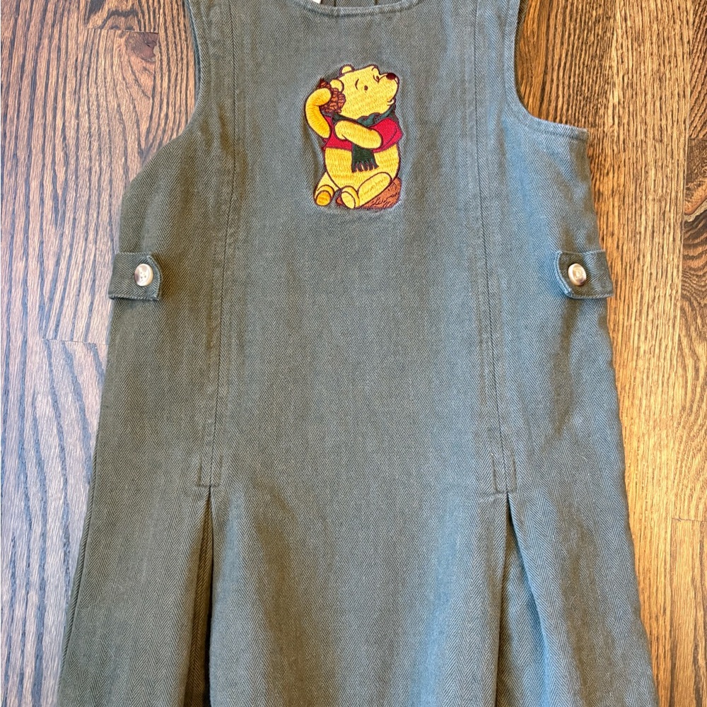 Disney Store Winnie the Pooh Vintage Fall Green Jumper Dress Girls 6 6X